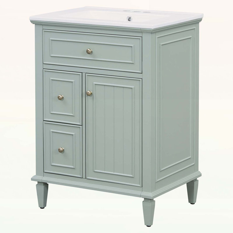 Meuble-lavabo 24 po avec lavabo, espace de rangement spacieux et sécuritaire, Vert clair