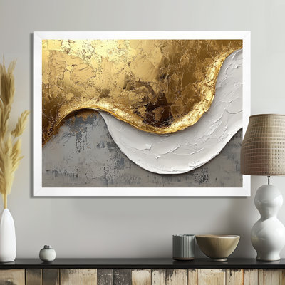 Oplis, vagues abstraites de l'introspection en or et blanc II - Abstrait moderne, art mural