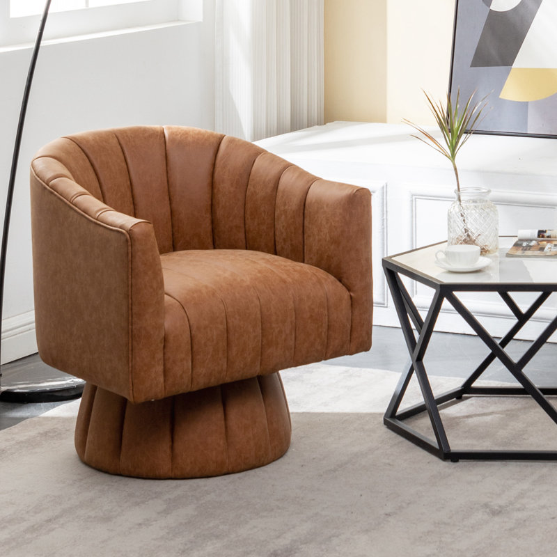 Fauteuil demi-tonneau pivotant en similicuir, Similicuir brun, 1