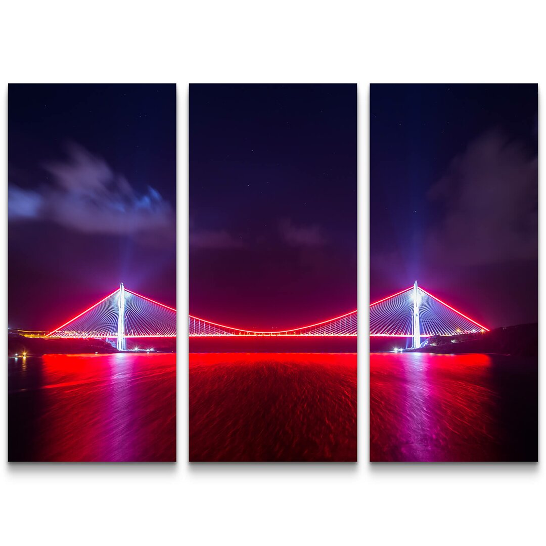 3-tlg. Leinwandbilder-Set Yavuz Sultan Selim Brücke bei Nacht