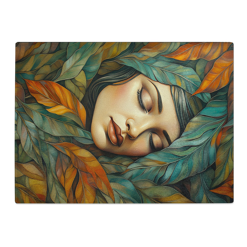 Leaf Art Deco No.3 Woman  Glass Chopping Board