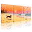 Plage, coucher de soleil, chien, course, palmiers, maître nageur, tour, mouette, cerf-volant, ensemble de 3 impressions sur toile-449335489