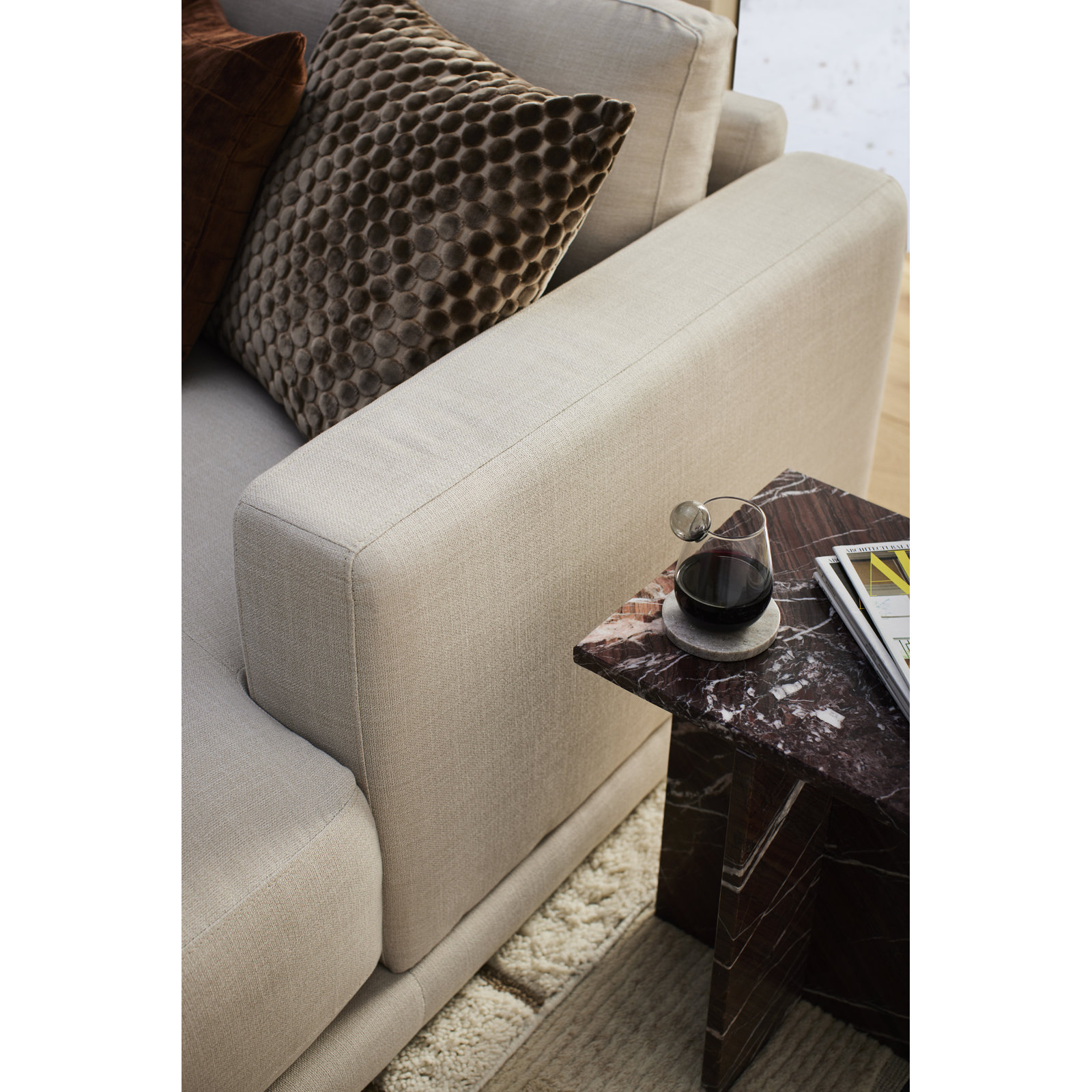 Nirvan Velvet Dot Throw Pillow, Mushroom, Square 16", Polyester