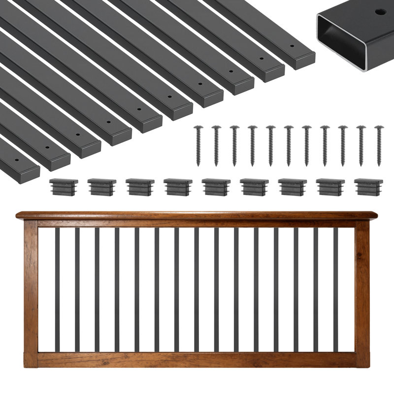 Balustres de terrasse, barreaux de balustrade en acier galvanisé de 32,28 po, balustres d'escalier de terrasse en métal creux avec trou pré-percé, embouts, vis, pour terrasse, porche et rampe d'escalier, noir