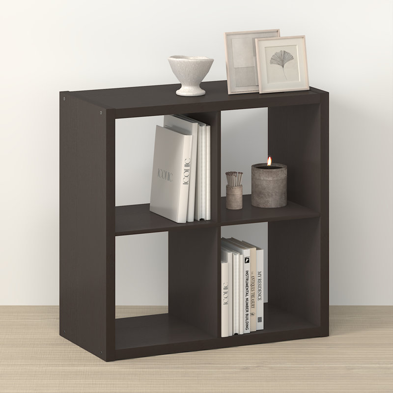4-Cube Bookcase, Thick Frame, Black Dark Oak, (4 Shelves) 30" H x 30" W x 14.57" D, Dark Oak