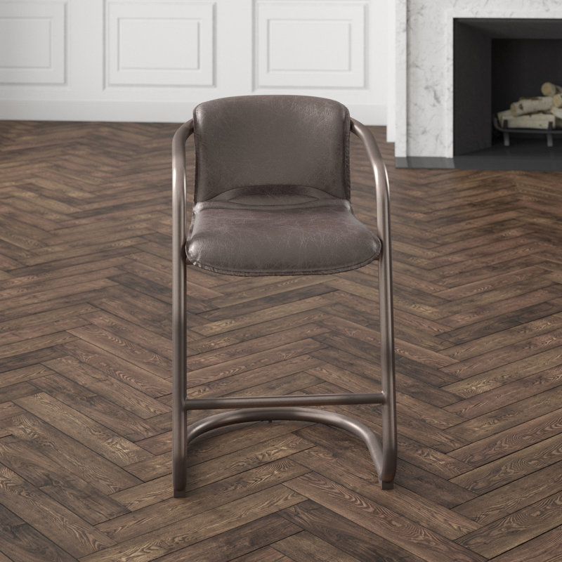 Chiavari Upholstered Stool with Metal Frame, Jet Brown Leather/ Vintage Bronze Frame, Bar Stool (29" Seat Height)