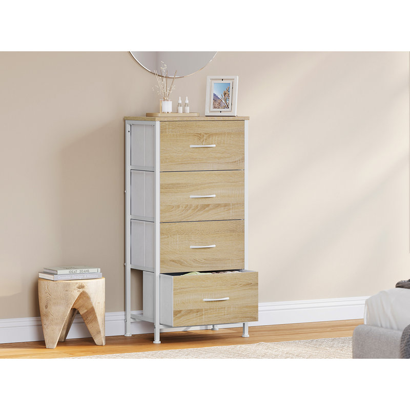 Narrow chest of drawers, chest of drawers with 4 drawers made of fabric, sideboard storage chest for bedrooms, living room, hallway, industrial style