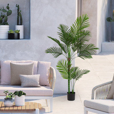 63" Artificial Palm Tree In Pot Faux Green Areca Palm Plant