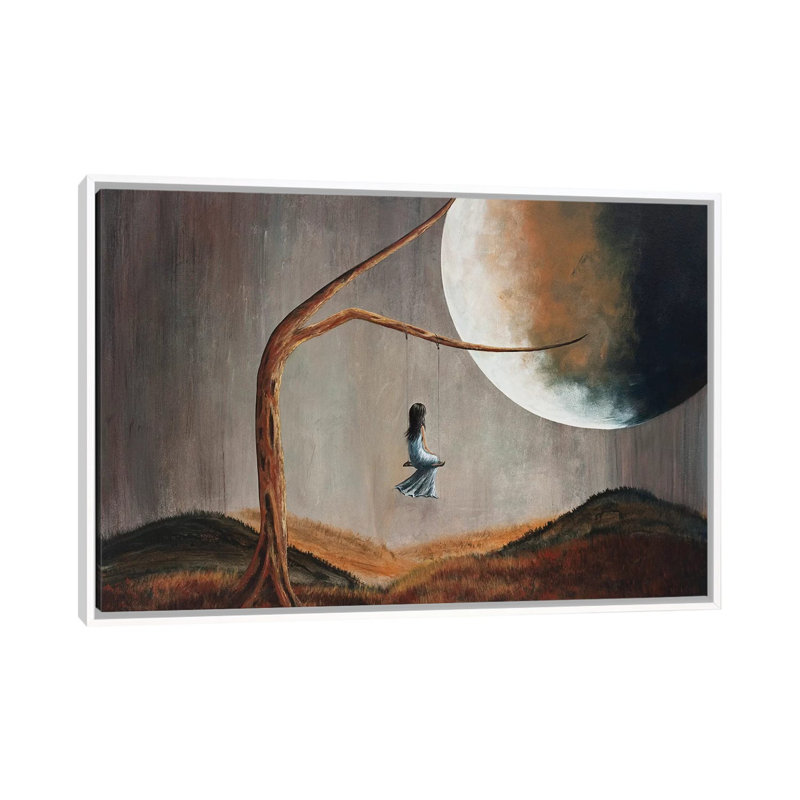 She Feels Memories by Moonlight Art Parlour - Painting on Canvas, White Framed, 101.6 cm H x 66.04 cm W