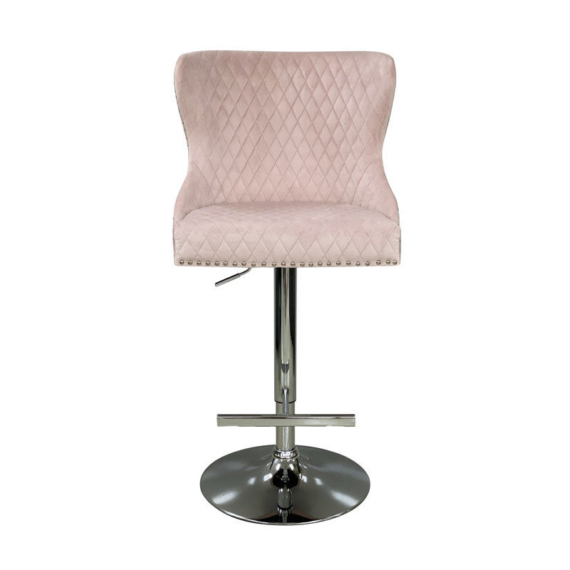 Hartfo Swivel Upholstered Adjustable Height Counter Stool with Metal Frame, Pink 