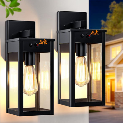 2-Pack Solar Outdoor Wall Lights, Motion Sensor Dusk to Dawn Modern Exterior Sconces, Waterproof Porch Lights Outdoor for House Garage Front Door, Black Outside Lantern Coach Lighting Fixtures