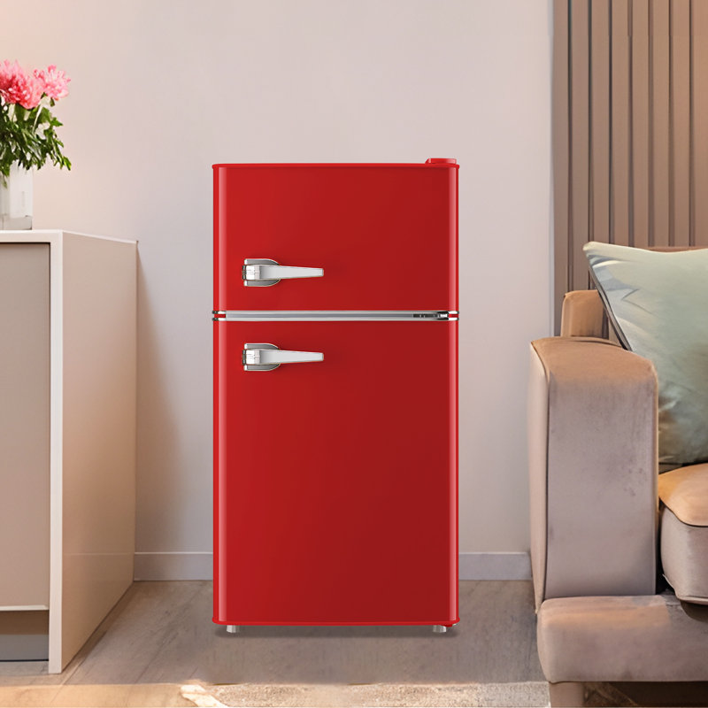 DEMULLER 3.5 Cubic Feet Mini Fridge with Freezer, Red