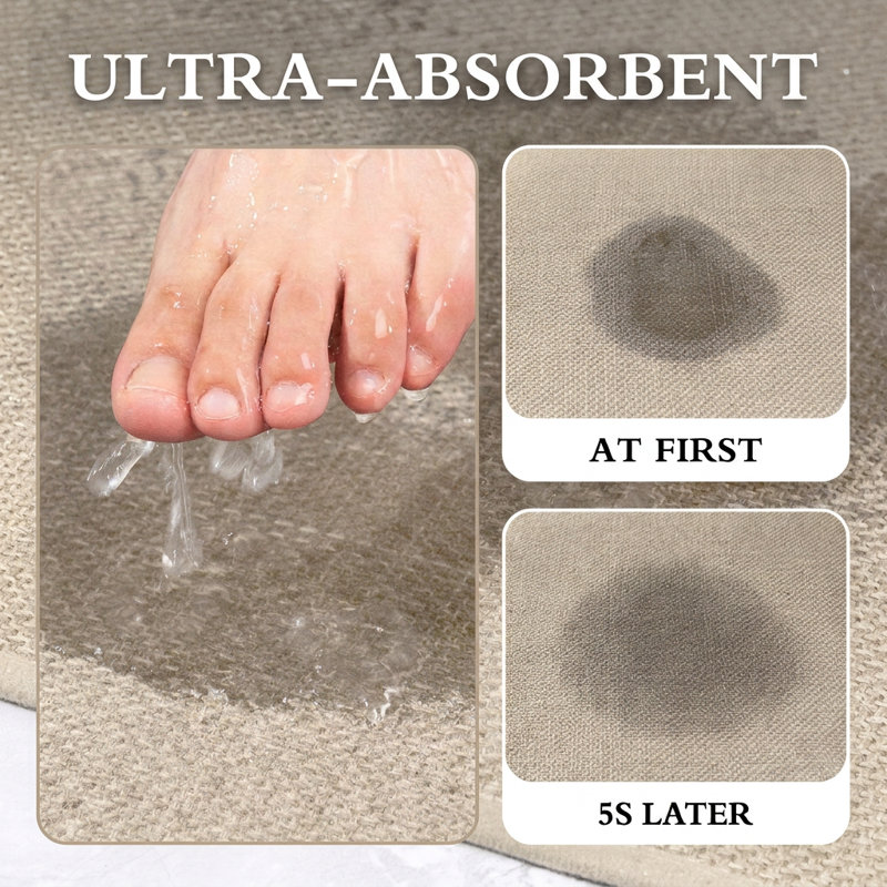 2 Piece Textured Linen-Look Bath Rug Set with Non-Slip Backing, Beige