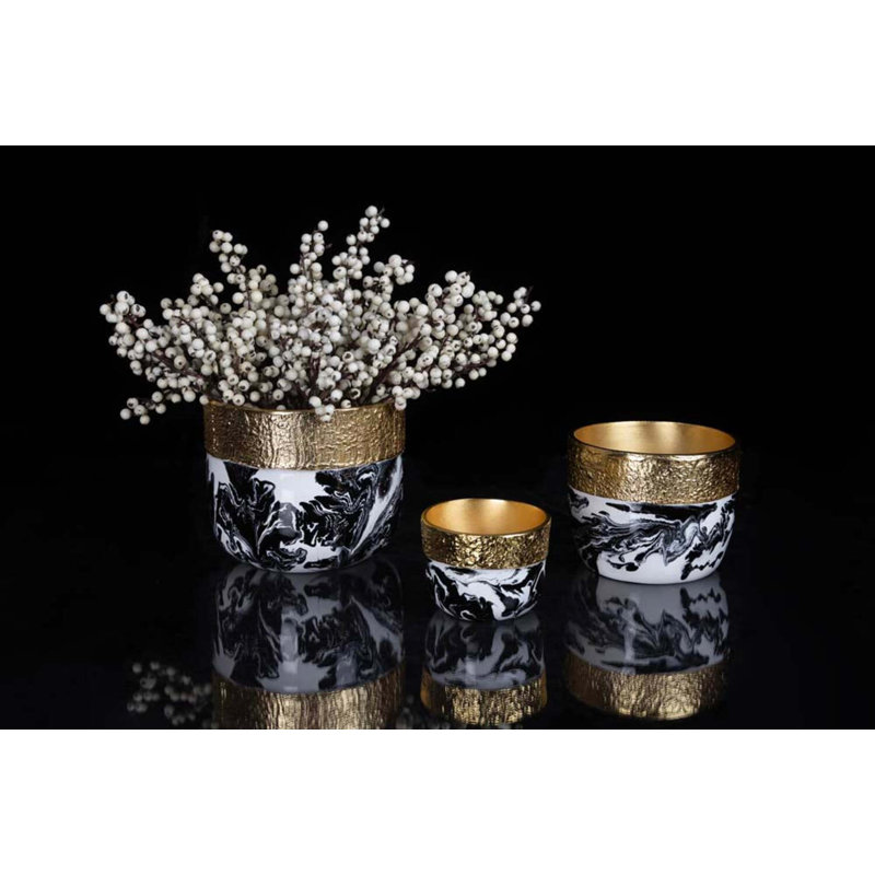 Bianco Nero Cache Pot Large, 6.75" H x 7.5" W x 7.5" D