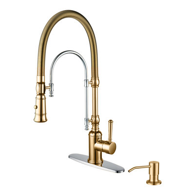 Single Handle Pull Down Sprayer Kitchen Faucet with Soap Dispenser in Chrome