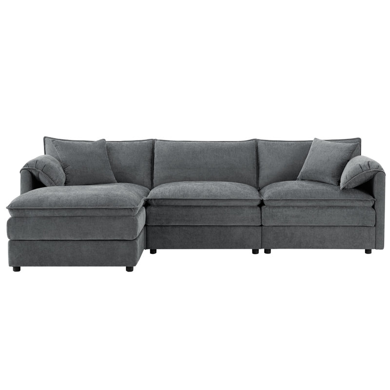 Canapé modulaire en chenille de 103 po avec siège large et large, ensemble de canapé en forme de L avec coussins doubles, canapé à 4 places avec repose-pieds mobile, mobilier d'intérieur surdimensionné