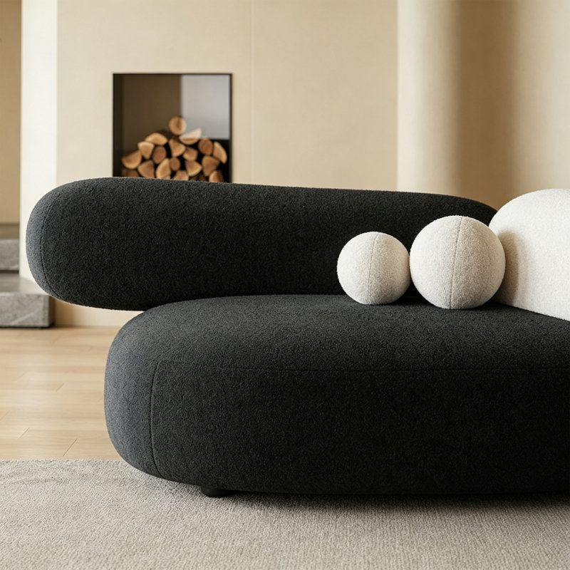 Modern Black Solid Wood Suede Leather Sofa