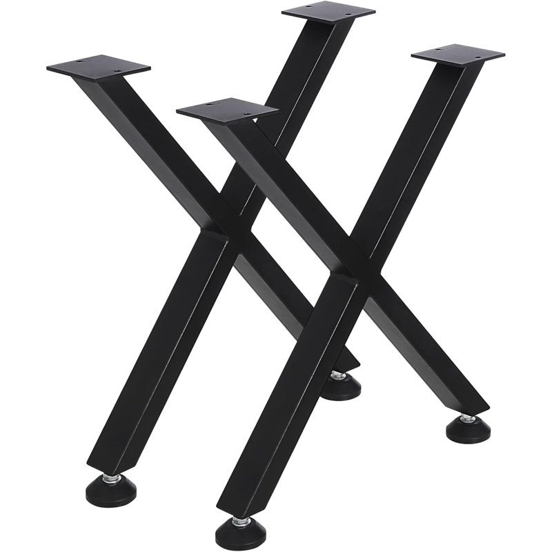 Set of 2 X-Shaped Black Carbon Steel Table Legs – Heavy Duty 770 lbs, 28x25 Inch, Pre-Drilled, Adjustable Non-Slip Feet, Industrial Modern Furniture Hardware – Size: 712x635x90mm, Fixed Height