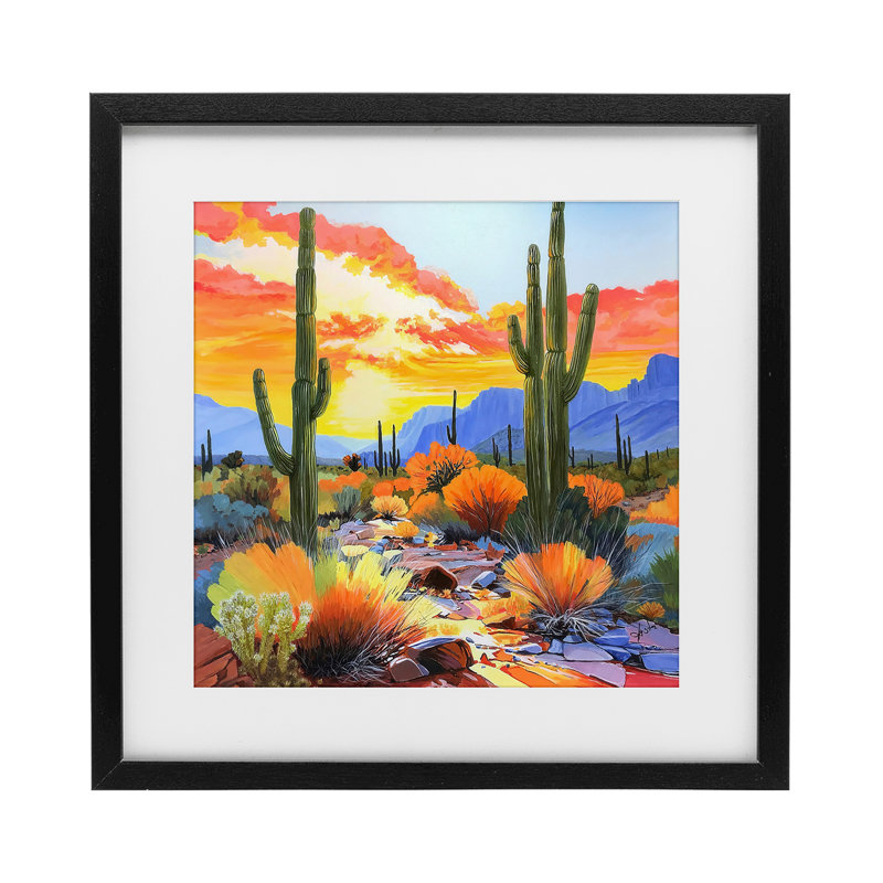 «Desert Splendor Cacti», reproduction sous verre encadrée, conception de John Jaster, H 16 po x l 16 po