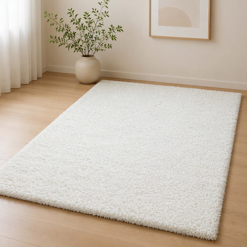Tapis blanc à texture à poils longs de 5 x 7 pieds de taille 60 x 84 pouces