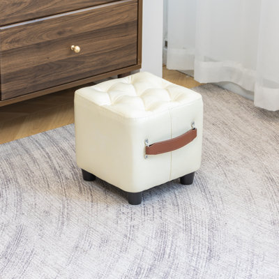Classic Retro - Inspired Leather Decorative Stool with Chic Black Handles & Legs by Winston Porter