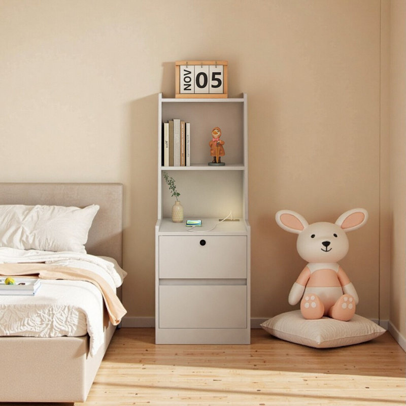 Nightstand With Charging Station, White