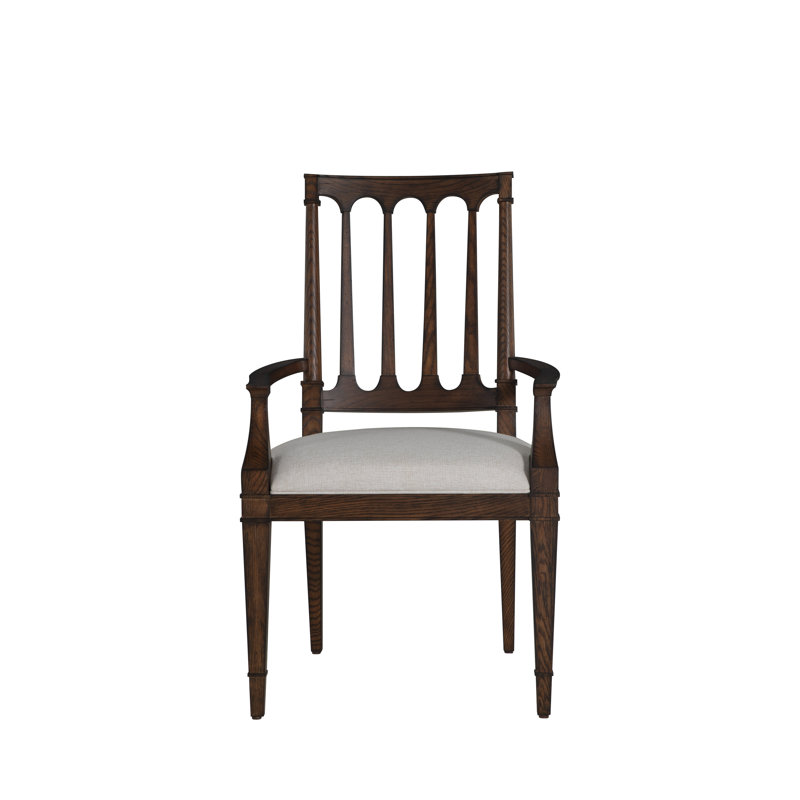 Mathis Wood Sculpted Back Dining Arm Chair, Rustic Antique Oak