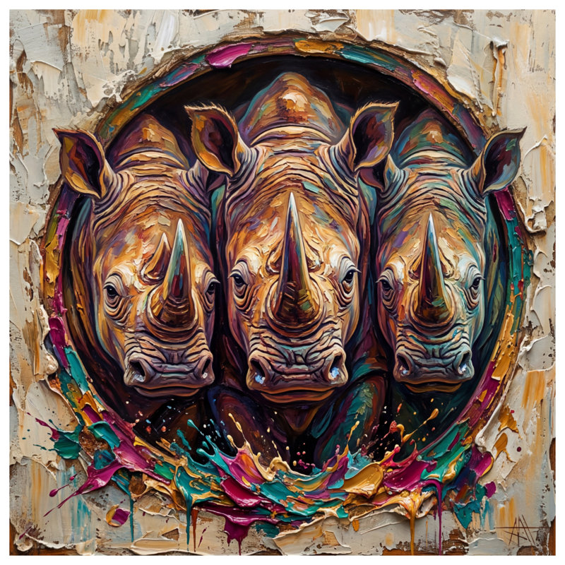 Trois rhinocéros peignant des rideaux, des voilages et des rideaux occultants - 1 panneau, 50" x 80" - 1 Panel, Blocage