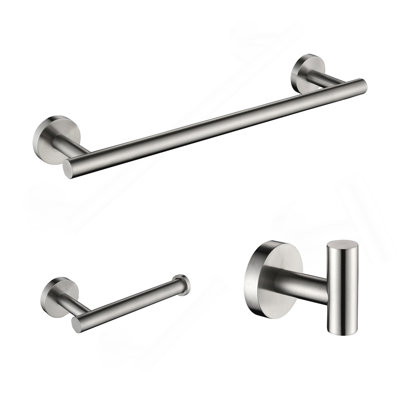 3-Pieces Bathroom Hardware Accessories Set - Towel Bar, Toilet Paper Holder, Robe Towel Hooks