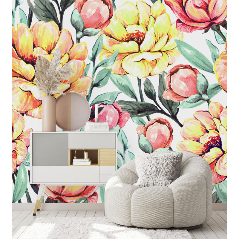 Floral Wall Mural, 125" W x 10.42" L