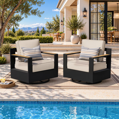 Ensemble de 2 chaises de patio pivotantes en aluminium avec coussins, rotation à 360°