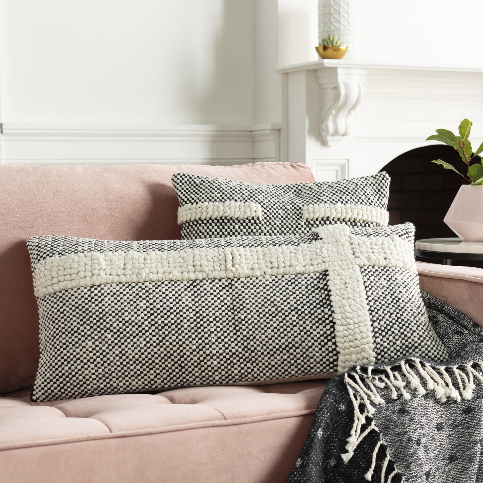 Sefarina Striped Wool Lumbar Throw Pillow, Down