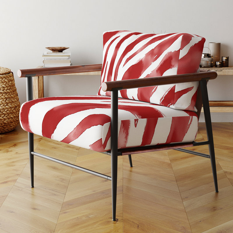 Chaise à accoudoirs rembourrée Zebra, Doré, Rouge / Blanc