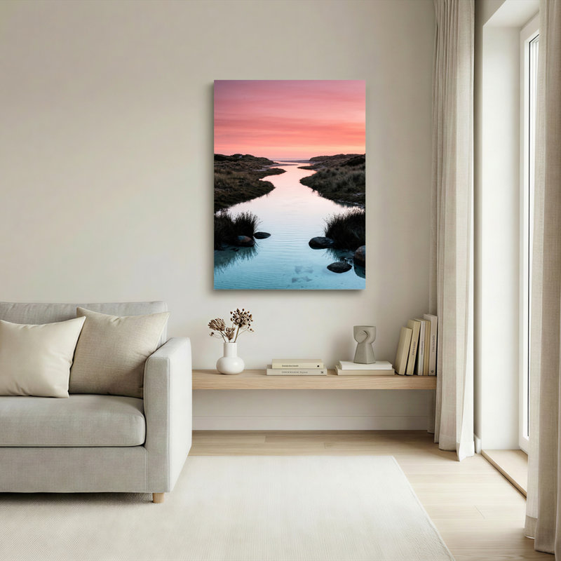 Ensemble de 1 tableau sur toile représentant une rivière au coucher du soleil, H 40 po x l 28 po, Toile tendue