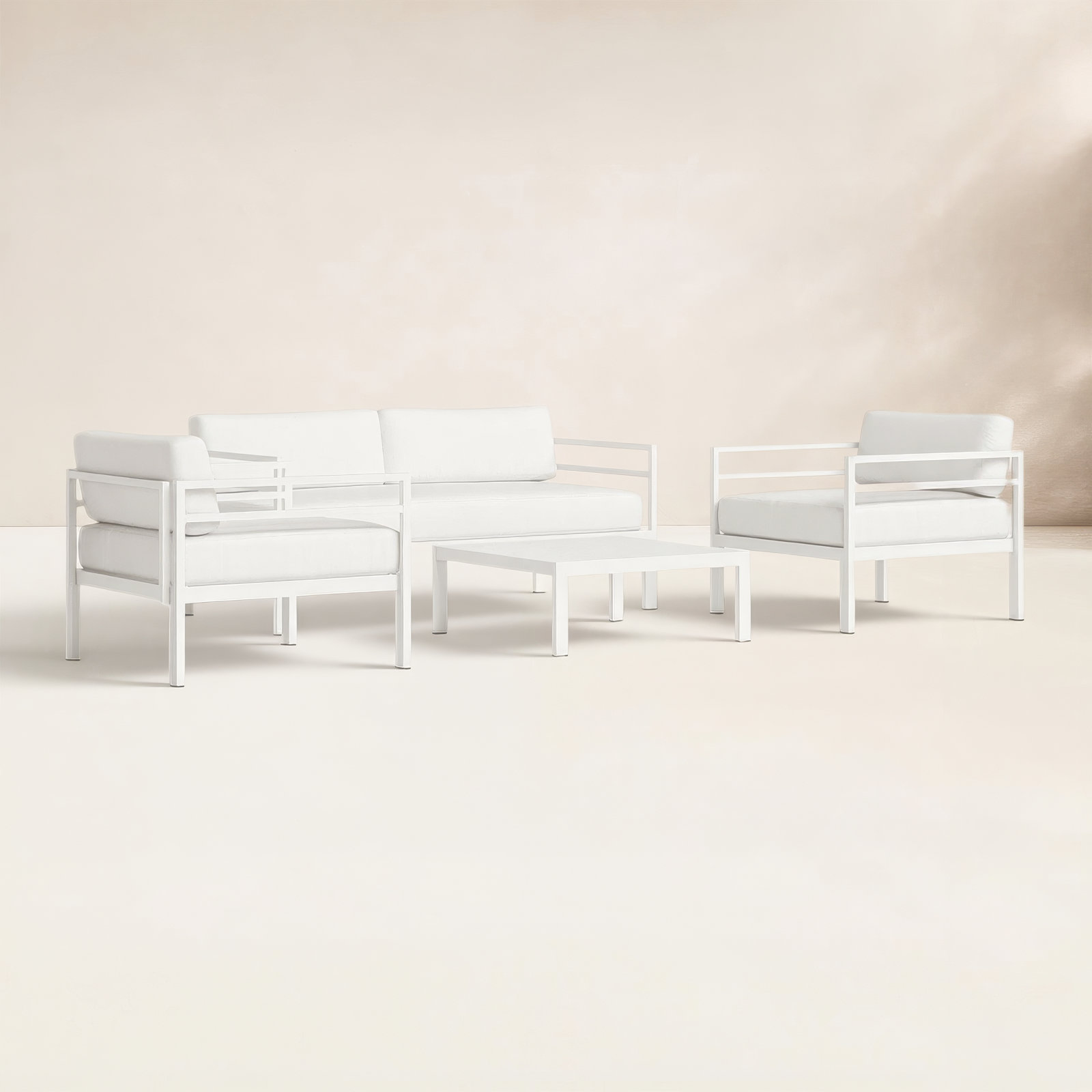 Nixon 4-Person Patio Seating Group, White Frame/White Cushion