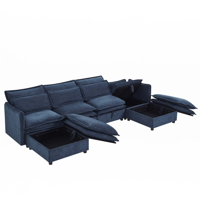 Canapé modulaire en U, Polyester bleu foncé