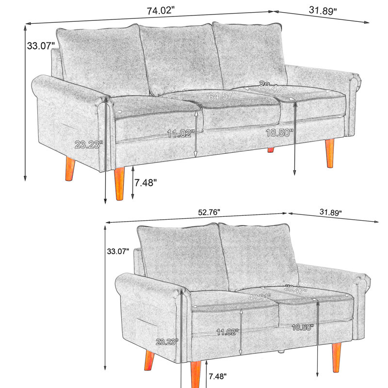 2 - Piece Living Room Set, Black Polyester