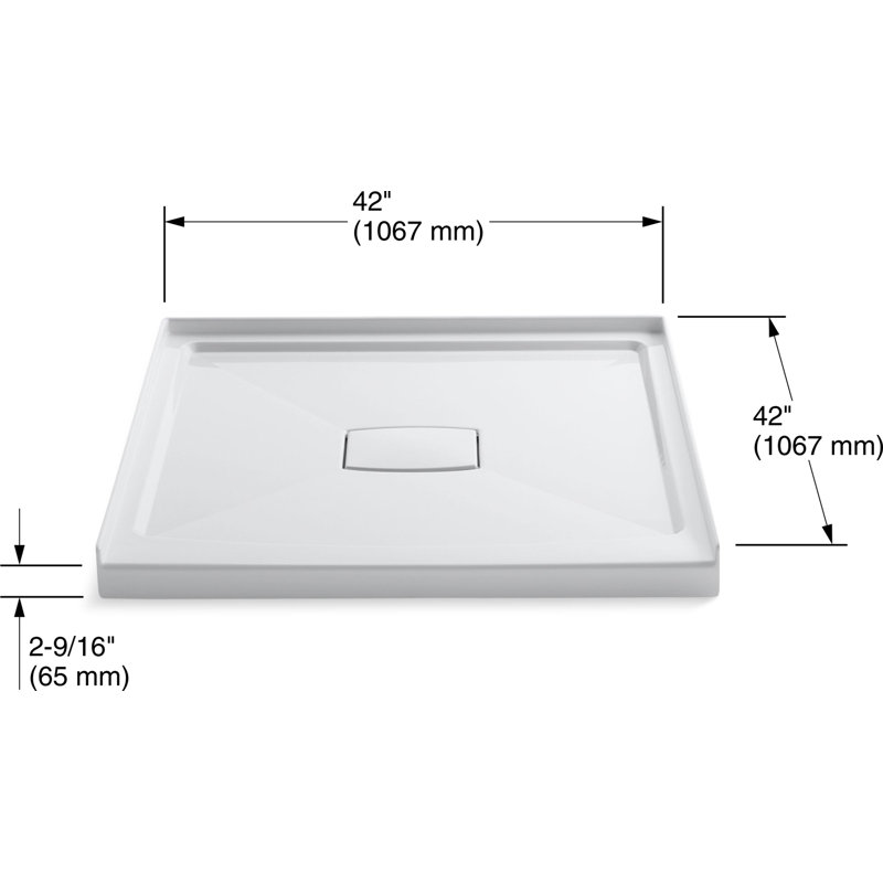 Base de douche à seuil simple avec couvercle de drain 42 po x 42 po Archer®, Blanc