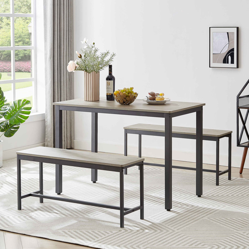 Dining Table Set, Bar Table with 2 Dining Benches, Kitchen Table Counter with Chairs, Industrial for Kitchen Breakfast Table