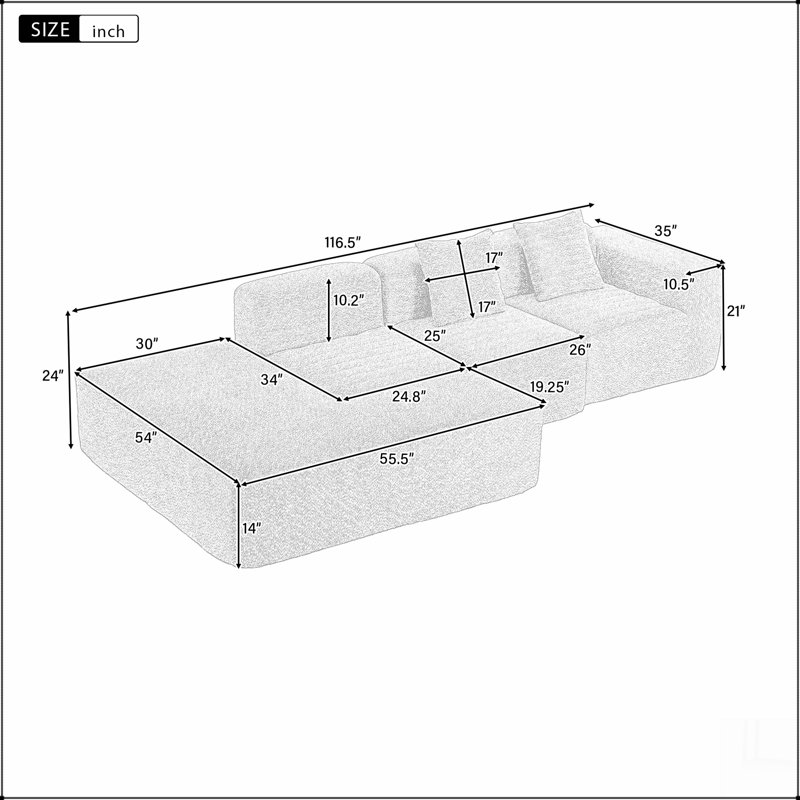 Canapé modulaire 116,5 po, Beige