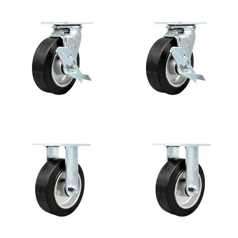6 Inch Rubber on Aluminum Caster Set with 2 Brakes/Swivel Lock 2 Rigid SCC/SCC-30CS620-RAR-TLB-BSL-2-R-2
