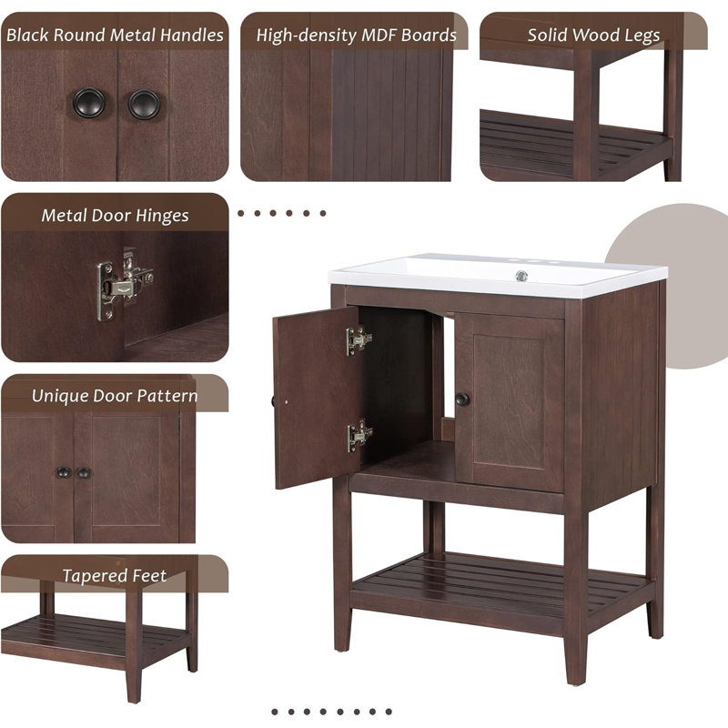 Ensemble de meuble-lavabo simple 17,8 po avec plateau en bois Oka, Brun
