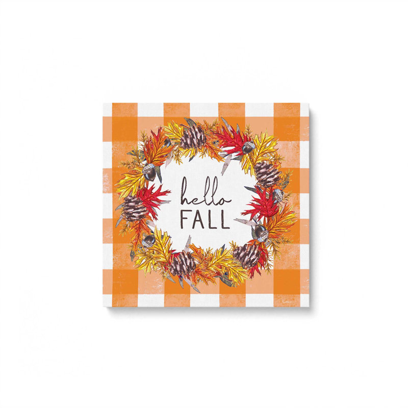 «Orange Plaid Fall Wreath» par Elizabeth Tyndall, reproduction d'art, Toile non encadrée, L 30 po x H 30 po