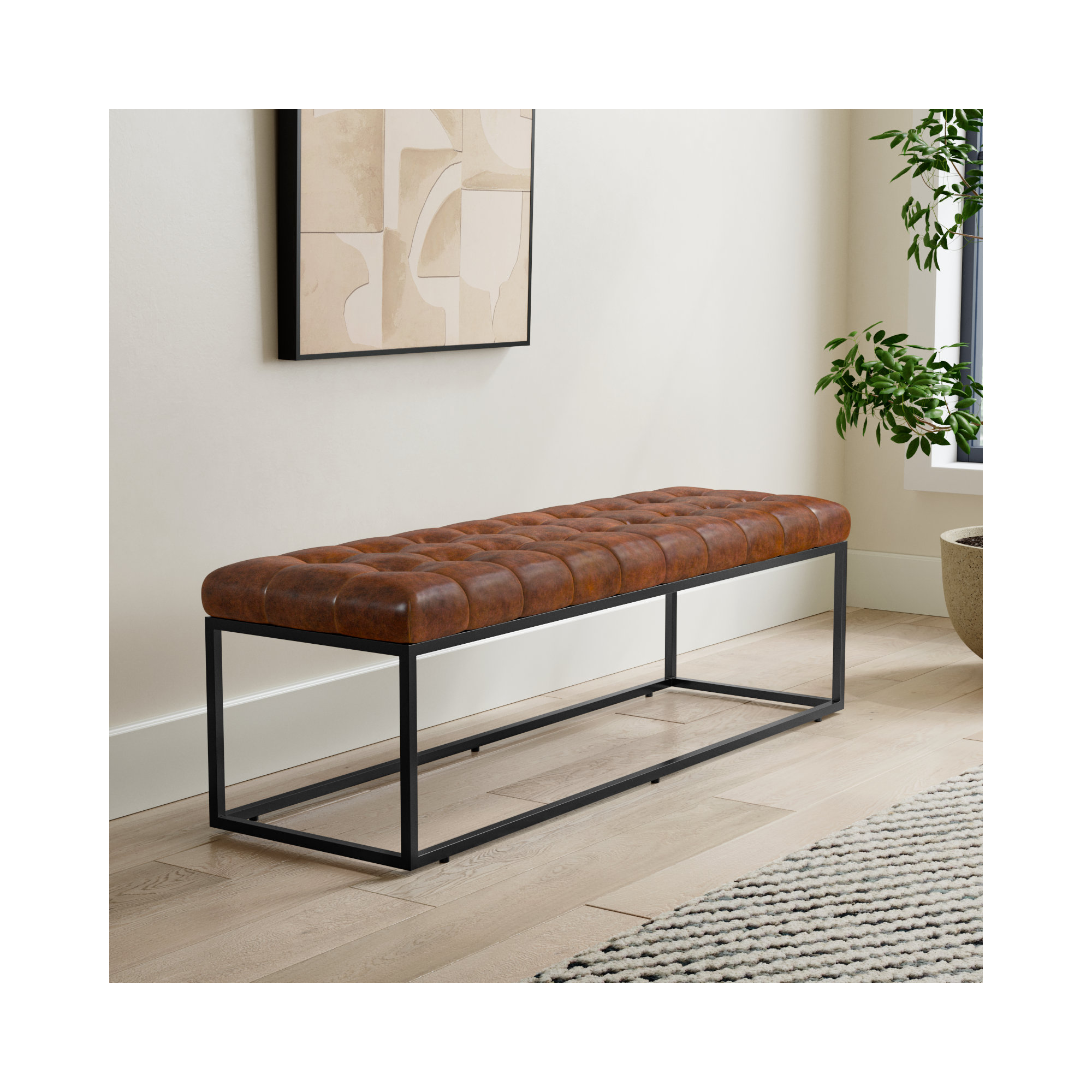 Pearson 50"-55" Genuine Leather Bench, 17.5" H x 55" W x 17" D, Saddle Top Grain Leather