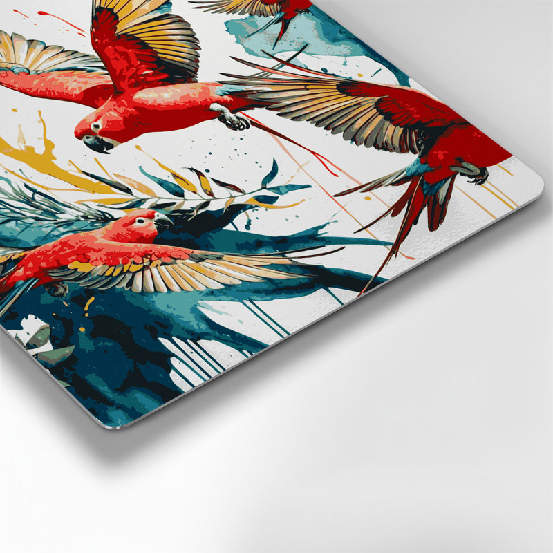 Art mural oiseaux en métal brun cramoisi Rosella, H 144 po x l 144 po x P 0,05 po