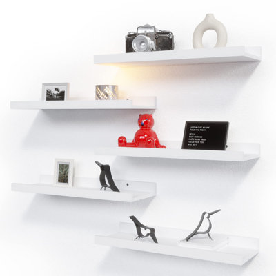 5 Set Floating Shelves, Wall Mounted Shelves For Wall Decor, Modern Picture Ledge Shelf With Lip For Wall Storage Nursery, Bedroom, Living Room, Bathroom