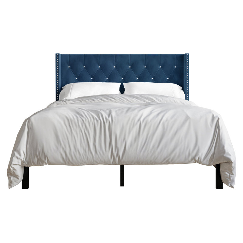 Lit tapissier standard capitonné Ffyona, Grand, Bleu marine