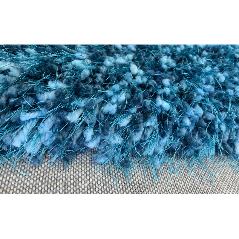 Tapis de zone turquoise fait main poils longs Chisdock, Rectangle 7 pi 9 po x 9 pi 9 po