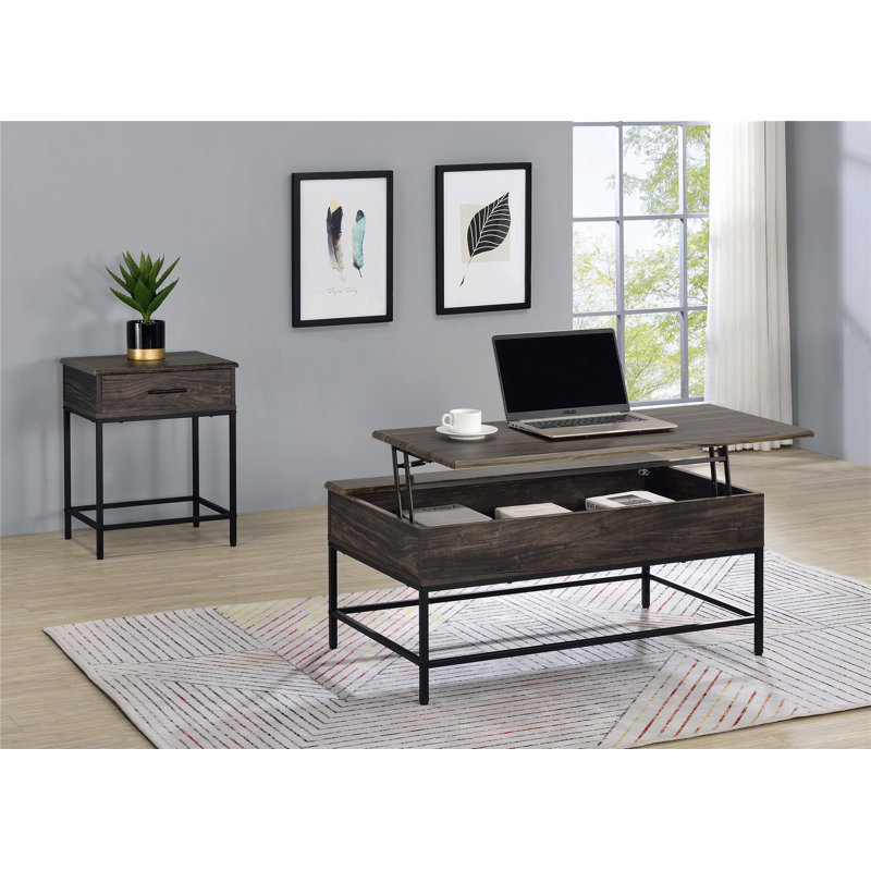 Adrainne Solid Wood Top End Table Set, 2