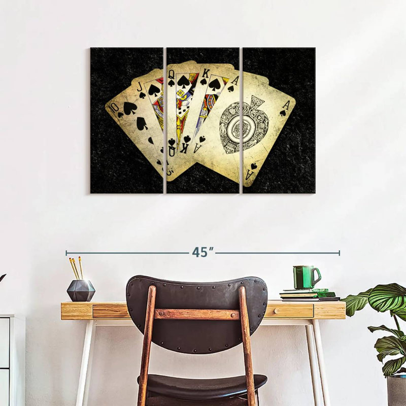 Poker Spade - 3 pièces sur toile tendue, H 24 po x l 38 po x P 1,25 po